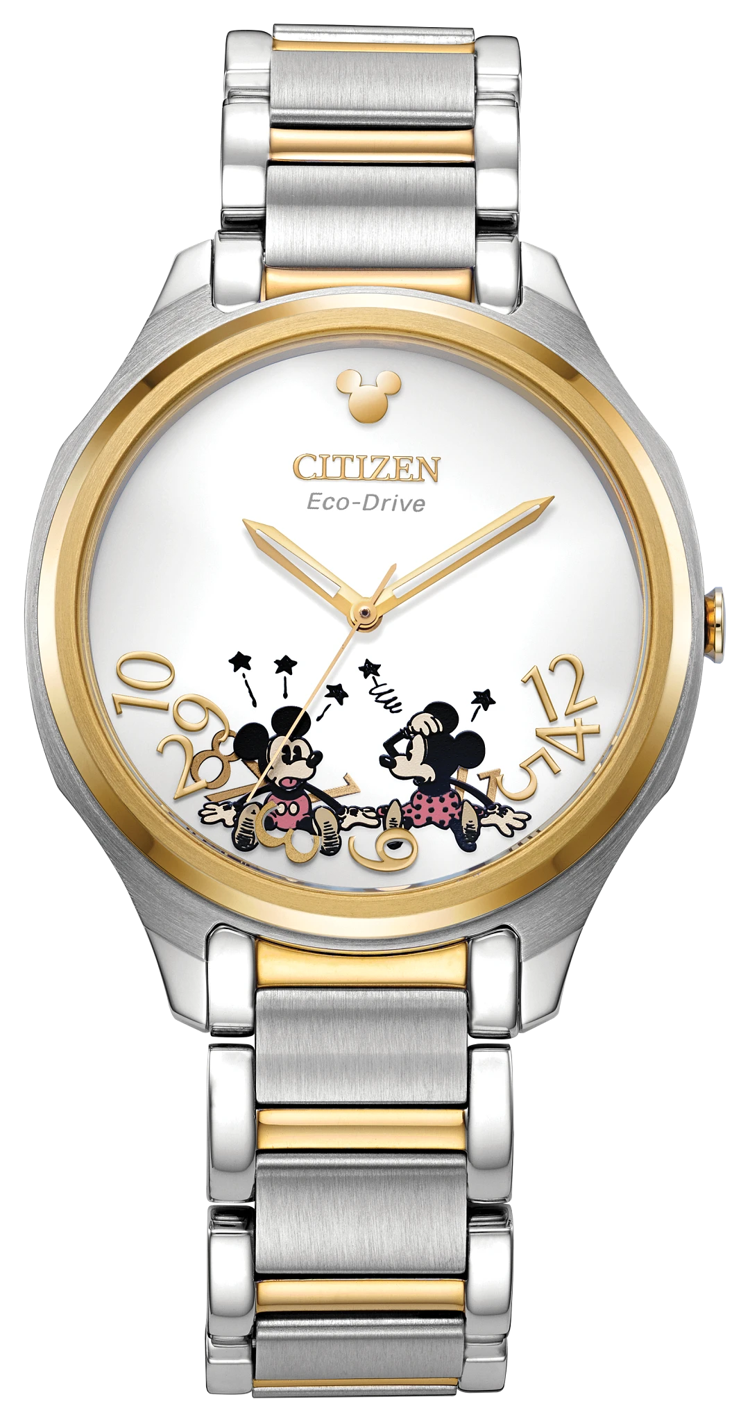 Falling Mickey & Minnie Silver-Tone Dial Stainless Steel